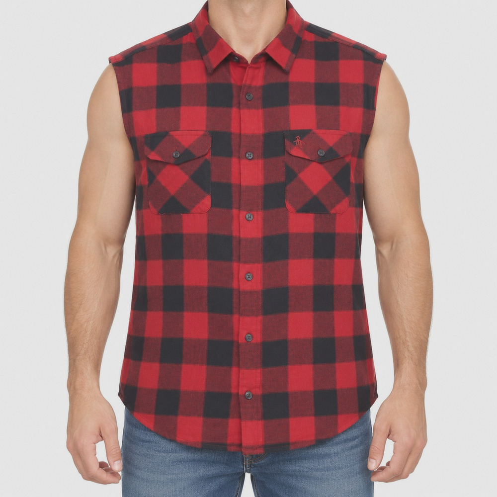 Original Penguin Shirt Mens Large Red Buffalo Plaid Sleeveless Button-Up